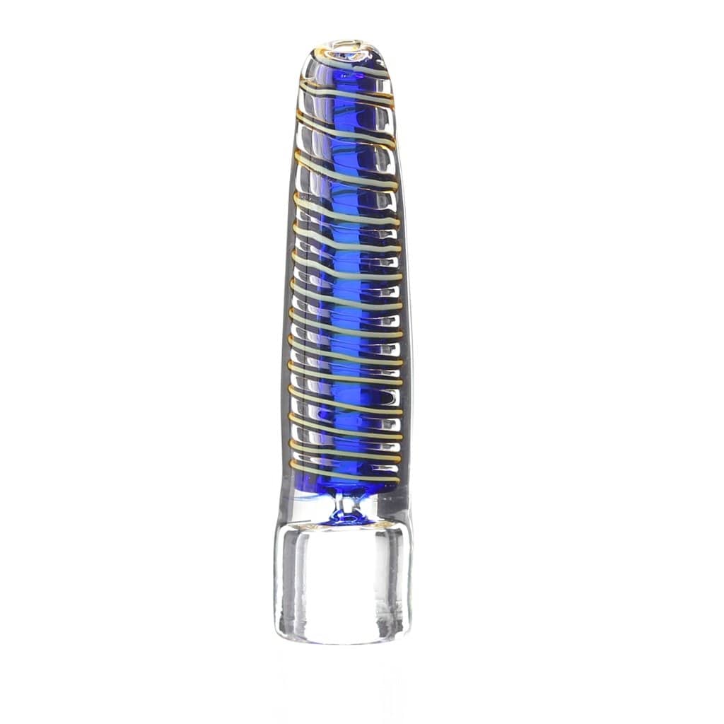 A diagonal view of the 4.20 Caliber One Hitter, a clear glass one-hitter with a simple cylindrical shape.