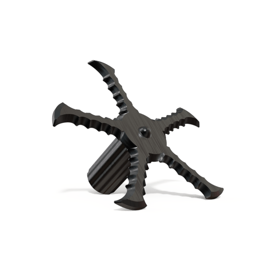 A close-up, angled view of the KLIP Blades, showcasing their black, multi-faceted design against a plain white background.