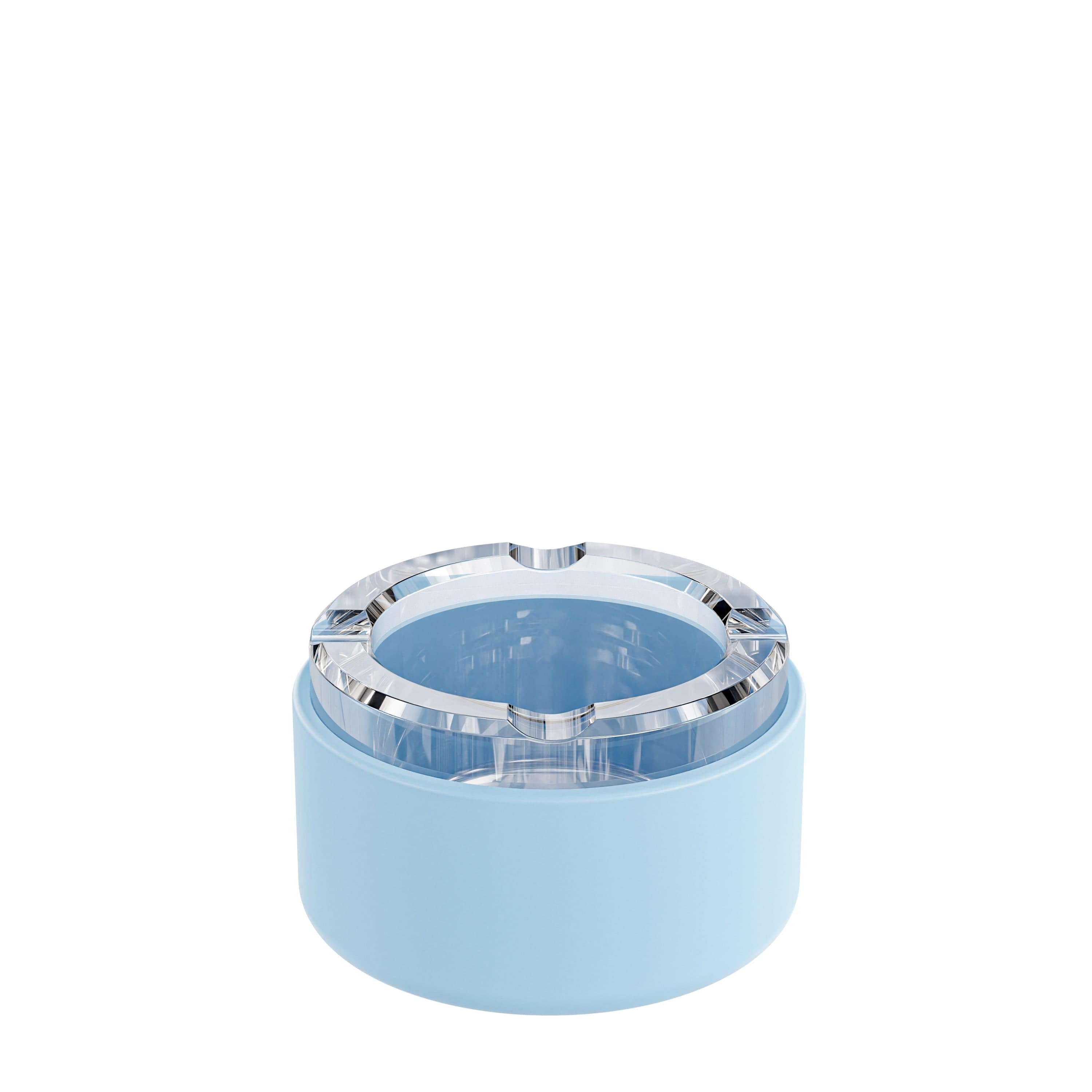 A top-down view of the Ashtray, a simple clear glass design with a circular shape.