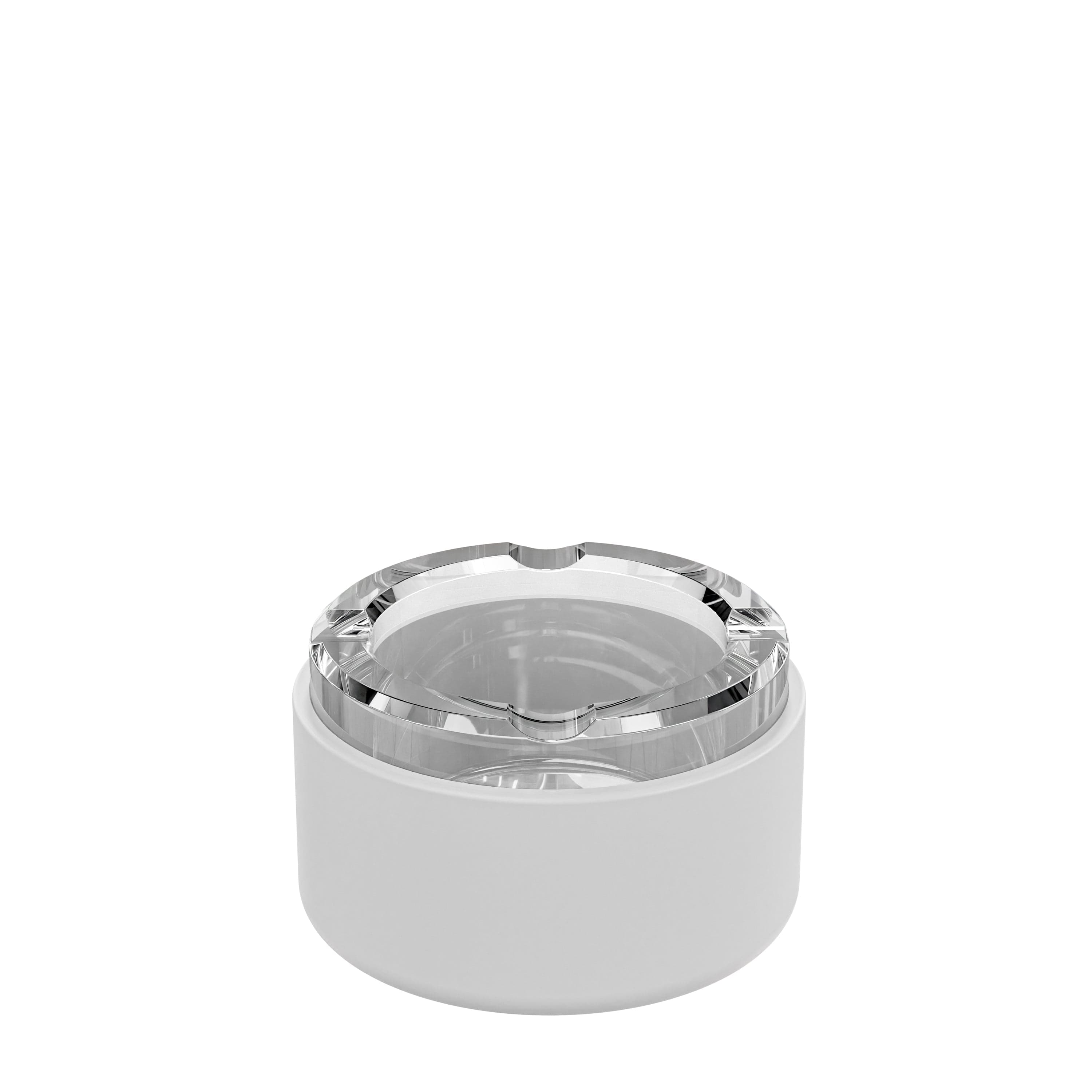 A top-down view of the Ashtray, showing its circular shape and smooth, reflective surface.