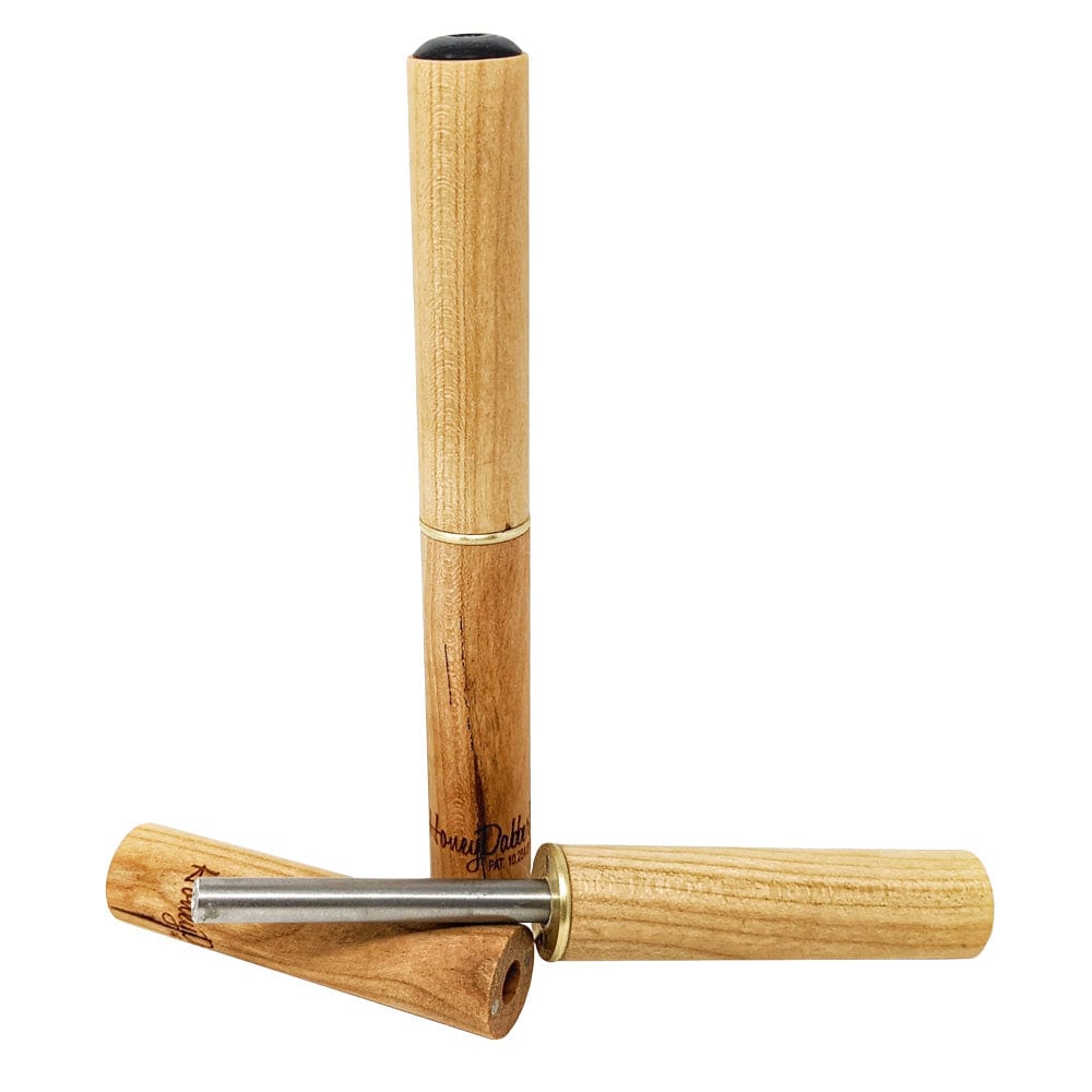 Front view of the Honey Dabber II Cherry Wood Dab Straw, showing a light-colored, cylindrical straw on a white background.