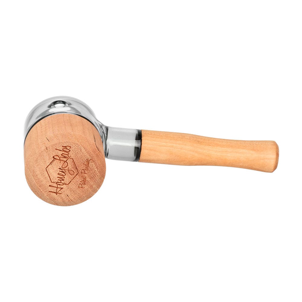 Front view of the Honey Labs AfterSwarm Spoon Pipe, a 4-inch pipe with a wooden accent on the mouthpiece.