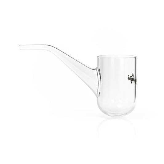 A side view of the Proxy Crystal Classic Pipe, showcasing its clear glass construction and simple, curved design.