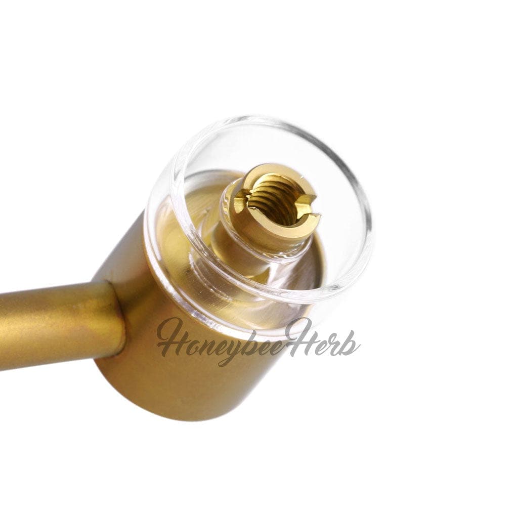 Close-up view of the Honeybee Herb Titanium 4-in-1 Sidecar Hybrid Banger, showcasing its metallic finish and unique bowl shape.