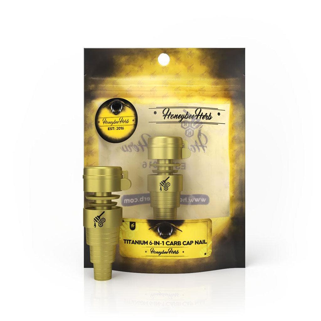 Front view of the Titanium 6 in 1 Carb Cap Dab Nail with etched branding against a plain white background.