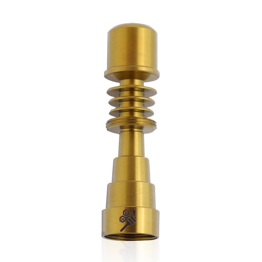 Front view of the Titanium 6 in 1 Skillet Enail Dab Nail, a metallic, multi-tiered piece against a plain white backdrop.