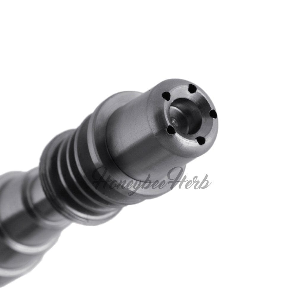 Close-up of the Titanium 6 in 1 Skillet Enail Dab Nail, showing the metallic, textured joint angled against a plain background.