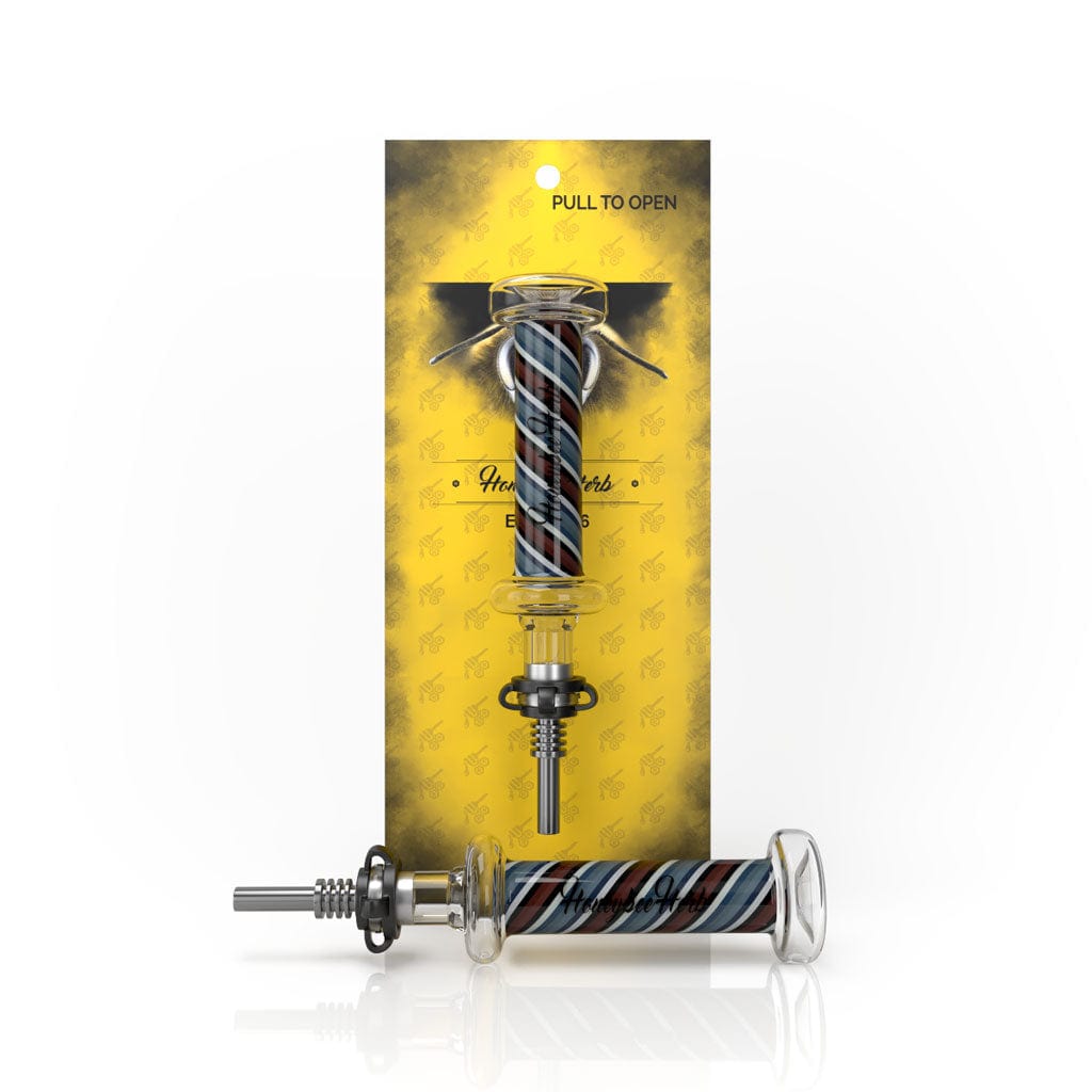 Front view of the Candy Striped Nectar Collector, displayed in its packaging with a colorful striped design.