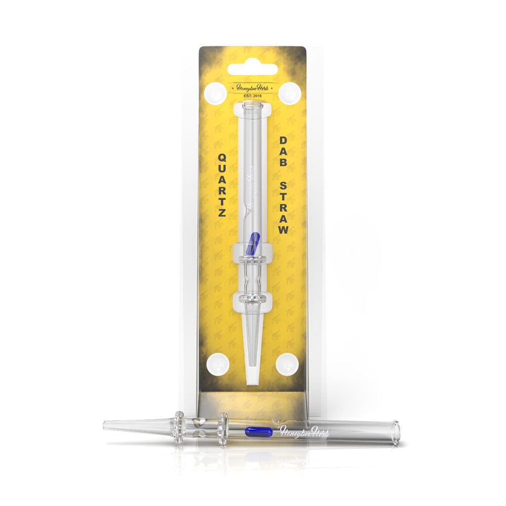 Front view of the Quartz Dab Straw Spinner, a clear glass tool with a metallic spinner tip, against a plain white background.