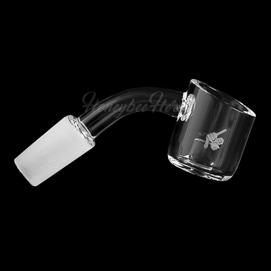A 45-degree angled view of the YL CORE REACTOR QUARTZ BANGER, showing a clean, white quartz insert within its clear glass frame.