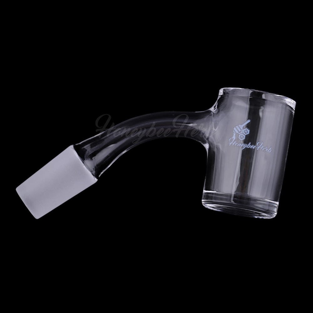 A 45-degree angled view of the ORIGINAL BEVEL QUARTZ BANGER, showcasing its clear quartz construction and rounded shape.