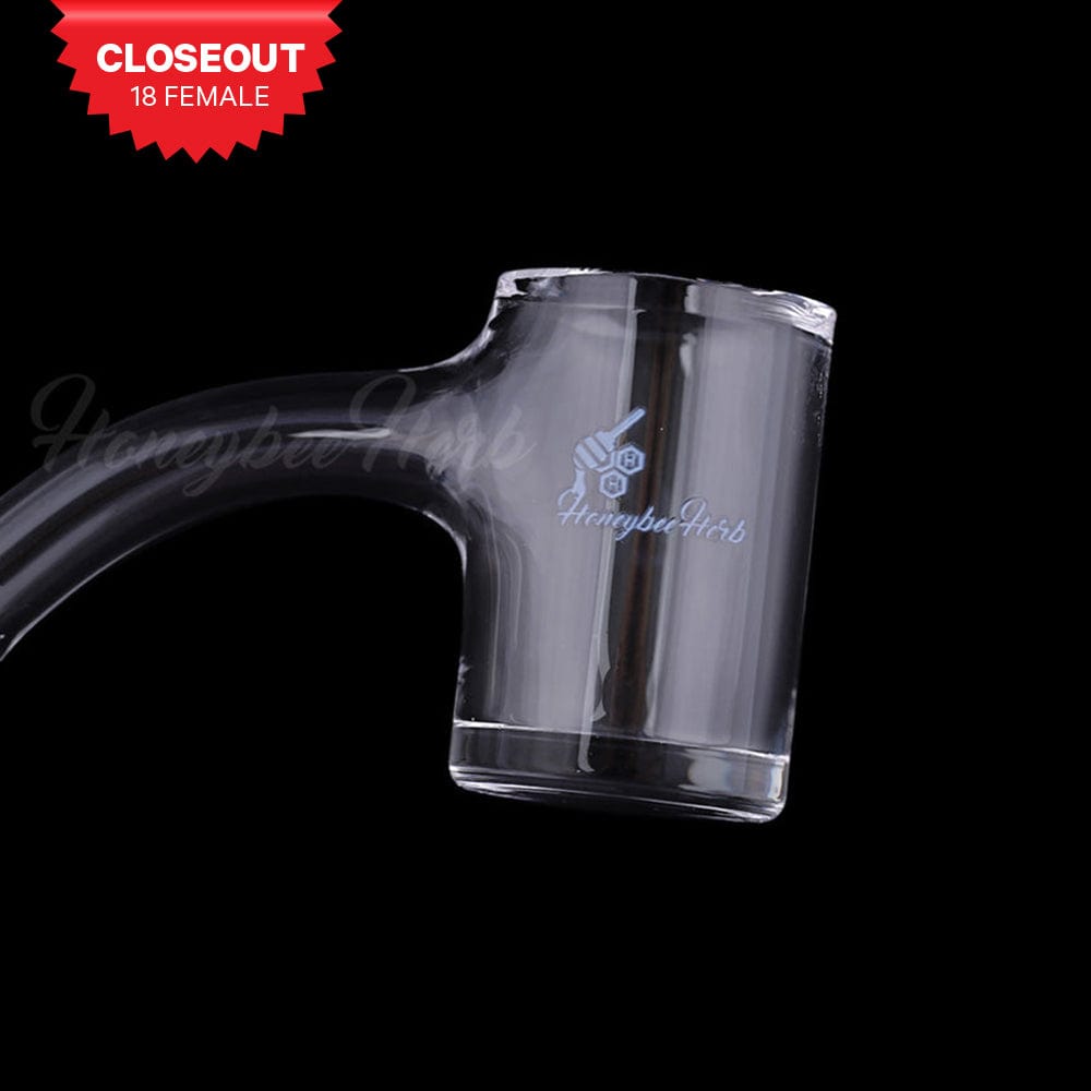 A close-up, angled view of the Original Bevel Quartz Banger, showcasing its 45-degree design and reflective surface against a dark background.