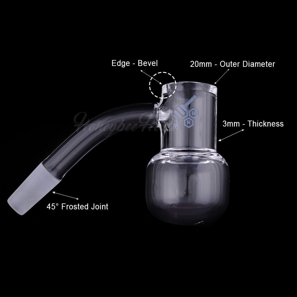 A 45-degree angled view of the HONEY KETTLE QUARTZ BANGER, showing its clean, reflective surface and joint connection.