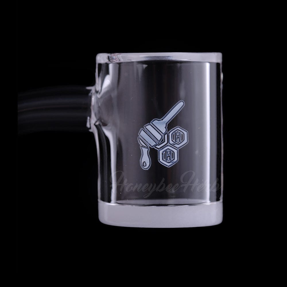 A 45-degree angled view of the HONEY & MILK BEVEL QUARTZ BANGER, displaying its smooth, clear quartz construction.