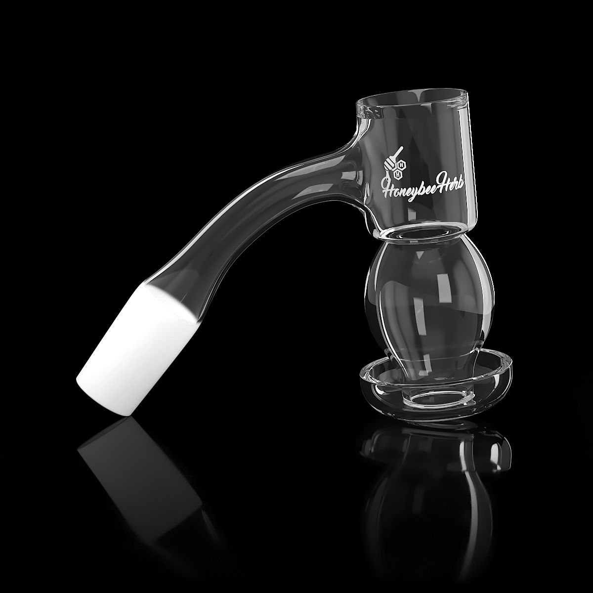 A 45-degree angled view of the Honeysuckle Bubble Quartz Banger, displaying its reflective surface and simple, modern design.