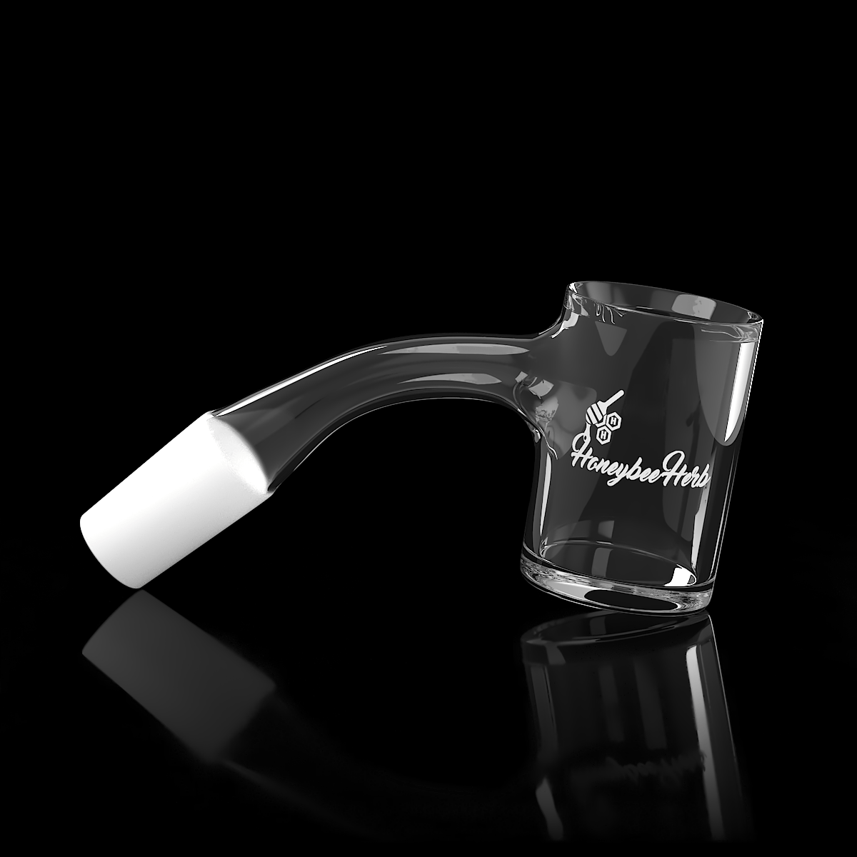 A 45-degree angled view of the ORIGINAL BEVEL QUARTZ BANGER, featuring a clear quartz construction and reflective surface.