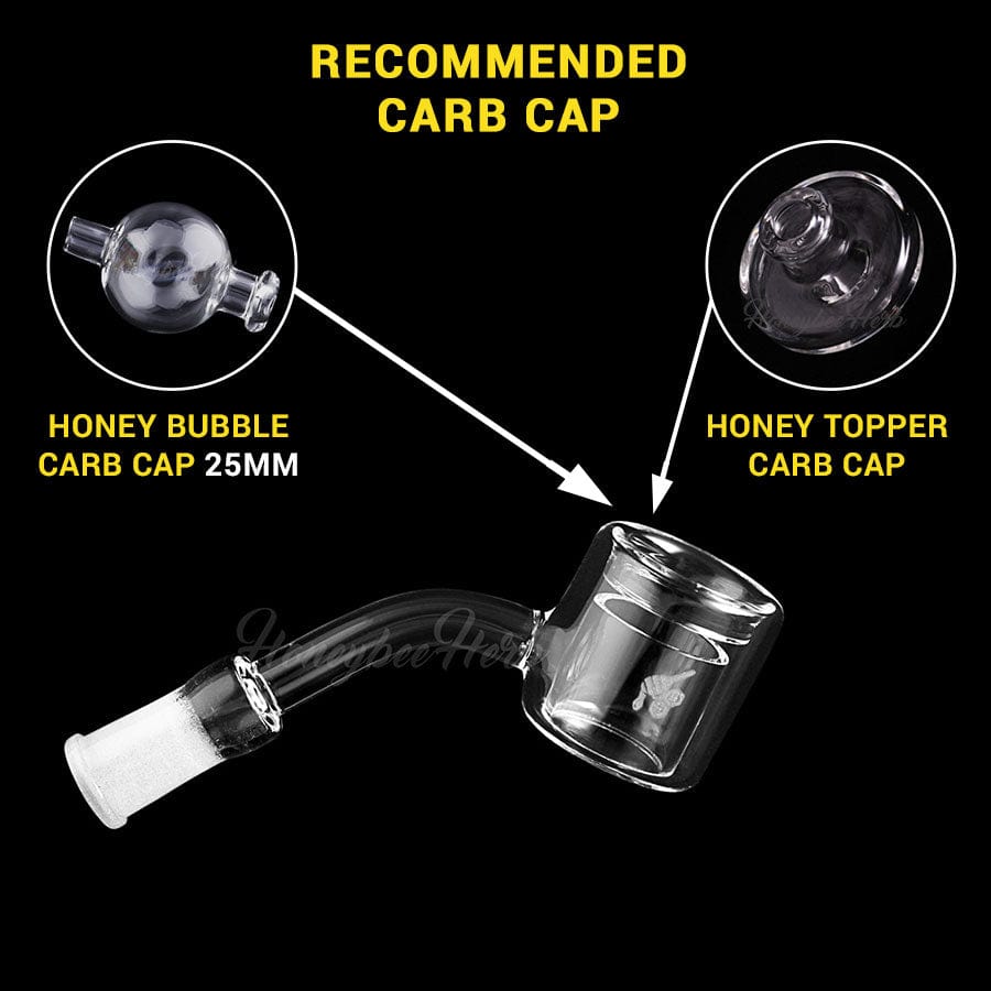 A 45-degree angled view of the THERMAL QUARTZ BANGER – 45° DEGREE  YL, showcasing its reflective quartz surface on a black background.