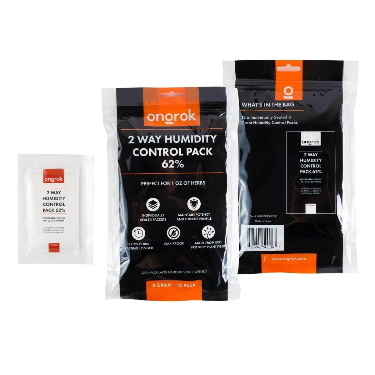 ONGROK 8 Gram (1oz) - 12 Pack 2-Way 62% Humidity Packs | 3 sizes (Small, Medium, Large)