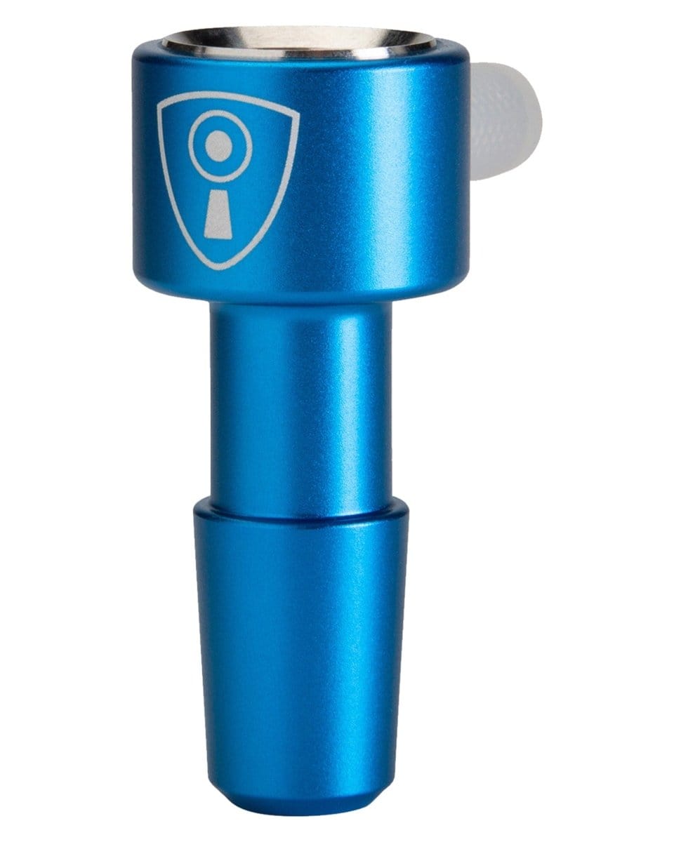 Front view of the Indestructible Bong Bowl, a blue glass piece with a simple cylindrical shape.