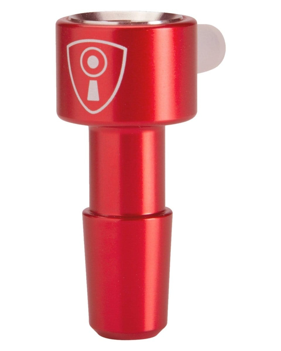 A close-up, angled view of the Indestructible Bong Bowl, showcasing its smooth, glass construction and simple design.