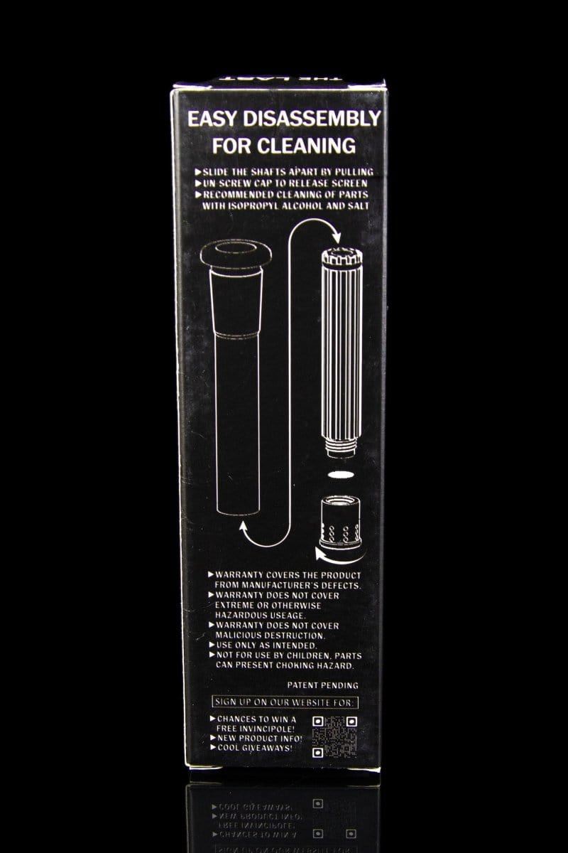 Close-up of instructions for the “Invincibowl Invincipole” Adjustable Aluminum Downstem, showing disassembly steps for cleaning with isopropyl alcohol.