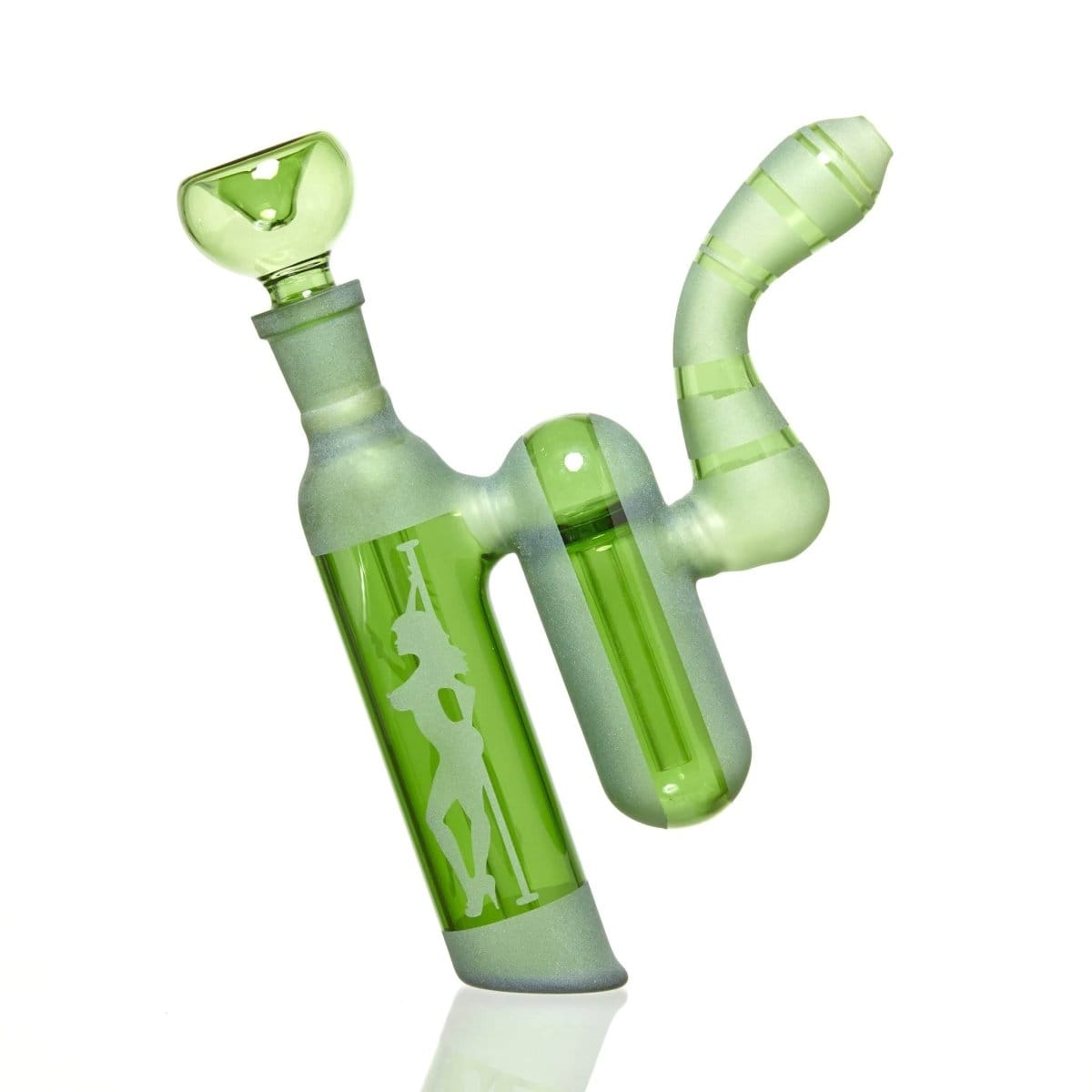 A slightly angled view of the First Aid Smoking Kit, featuring a uniquely shaped, transparent glass piece with a reflective surface.