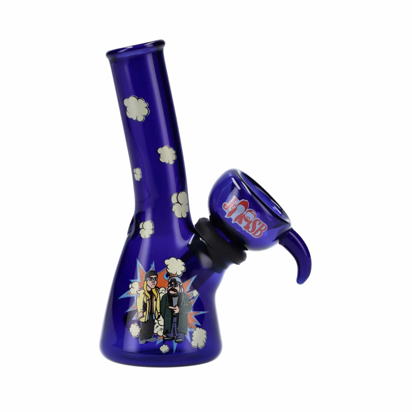 Front view of the 4” Mini Water Pipe - Groovy Blue, a small blue glass pipe with a simple, rounded design.