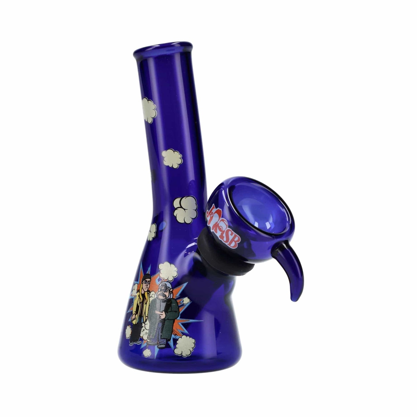 Front view of the 4" Mini Water Pipe - Groovy Blue, showcasing its vibrant blue glass and compact size.