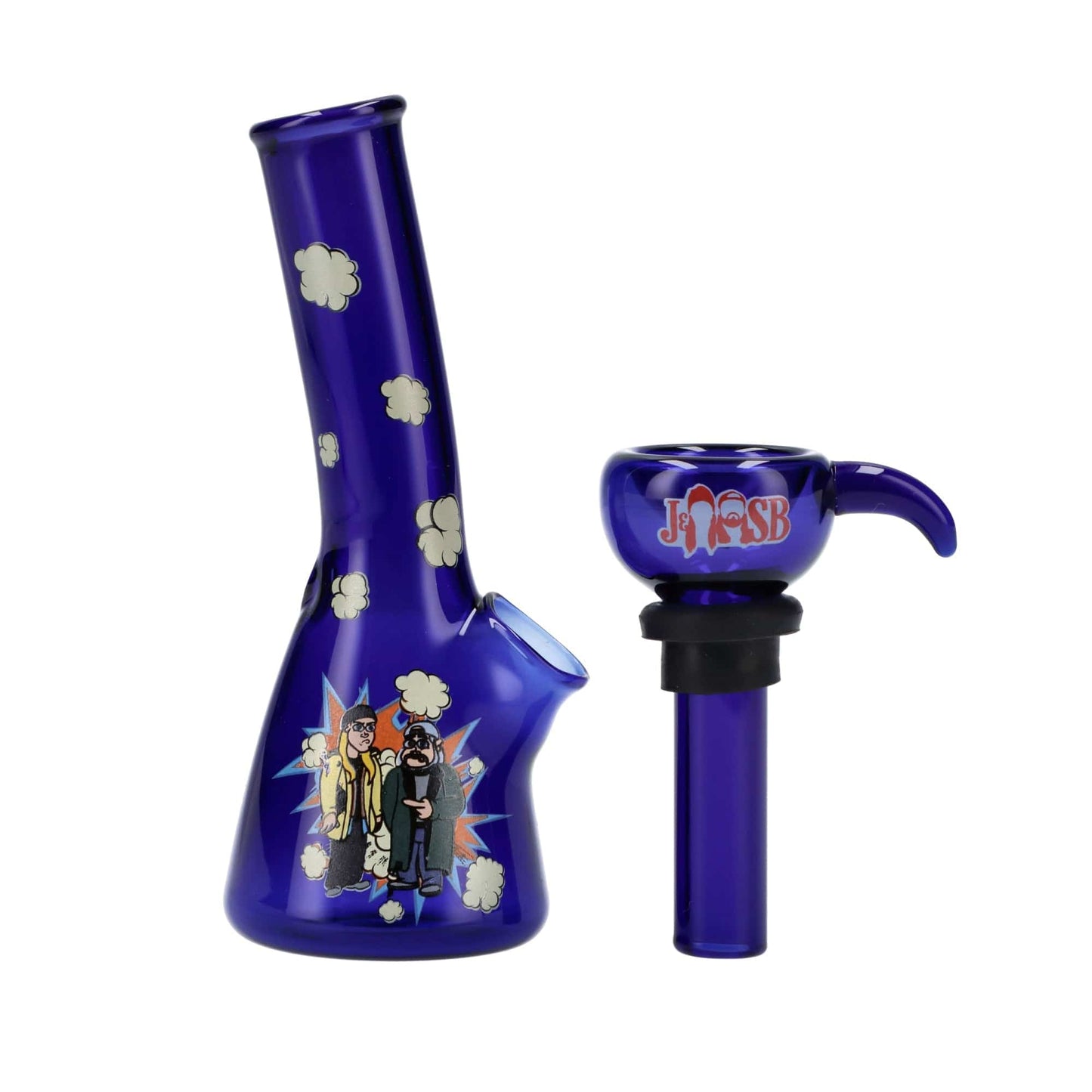 A front view of the 4" Mini Water Pipe - Groovy Blue, showcasing its vibrant blue glass and unique patterned design.