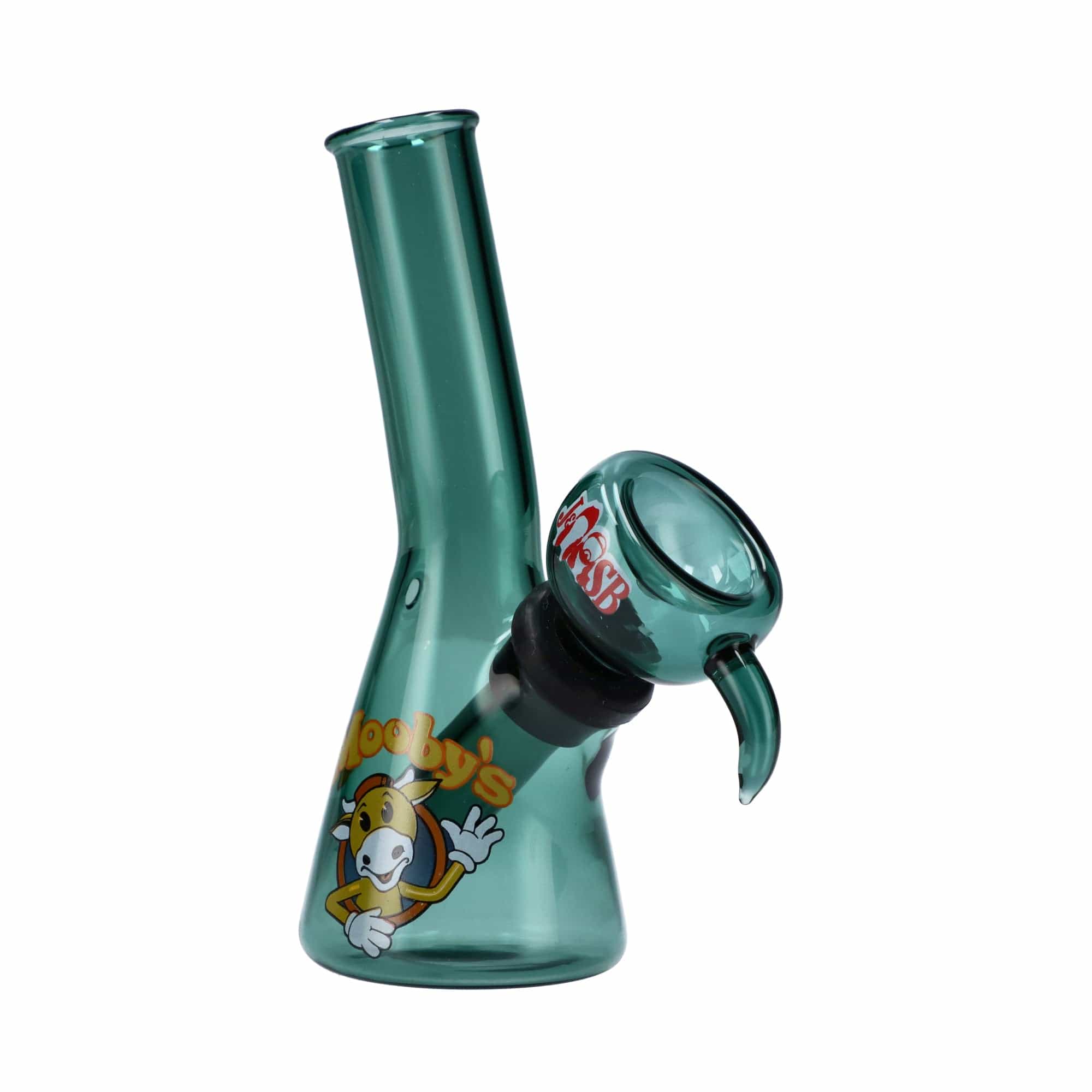 A front view of the 4" Mini Water Pipe - Mooby's Teal, showcasing its sleek, teal-colored glass construction.