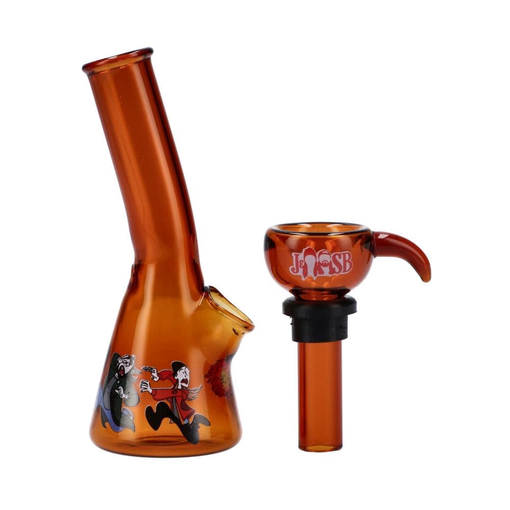 Front view of the 4" Mini Water Pipe - On The Run Amber, showing the amber-colored glass with a simple cylindrical shape.