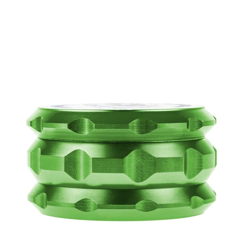 Front view of the Jay and Silent Bob Grinder, a metallic, four-piece grinder with a textured design.