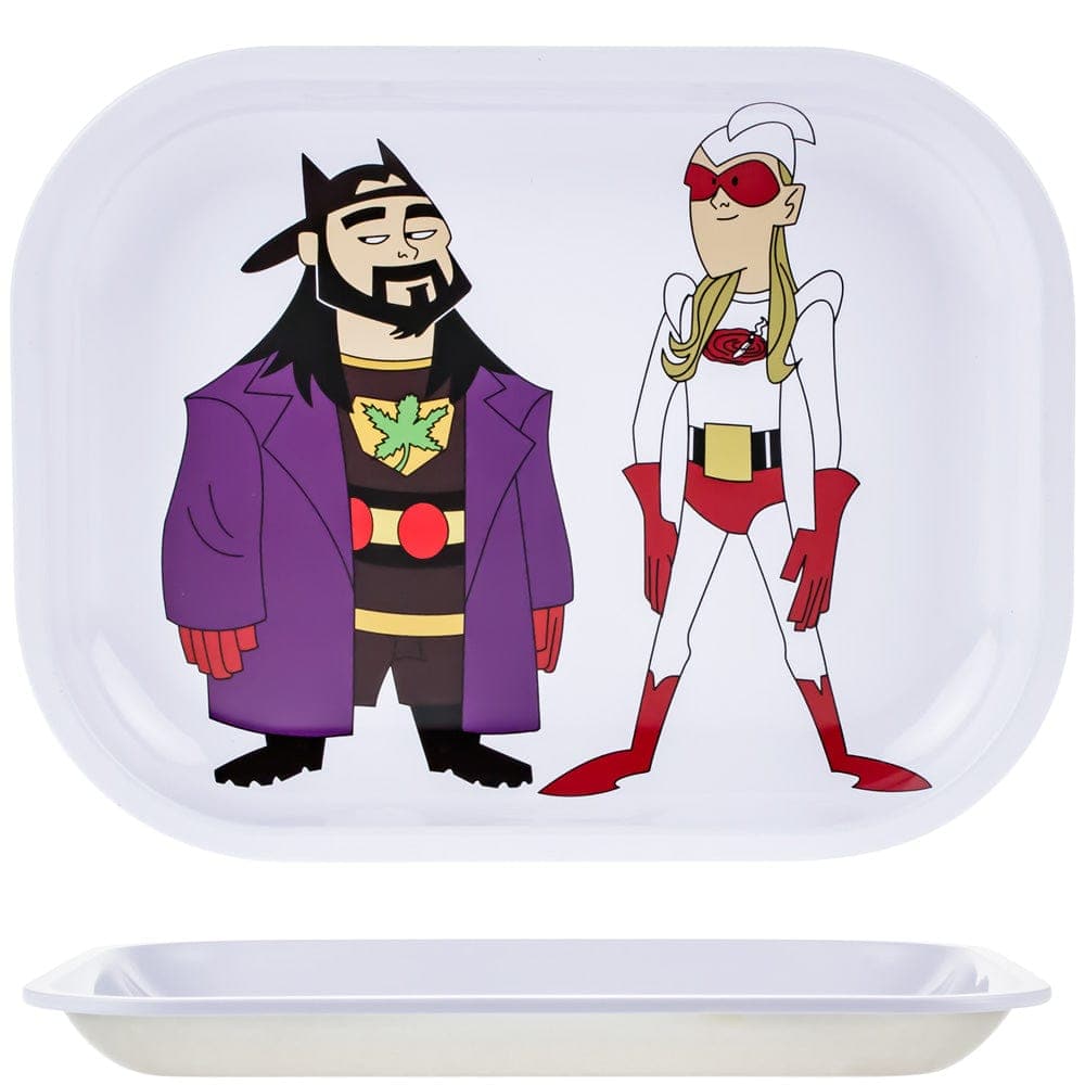 A front view of the Bluntman & Chronic Rolling Tray depicts cartoon characters in bold colors against a simple white background.