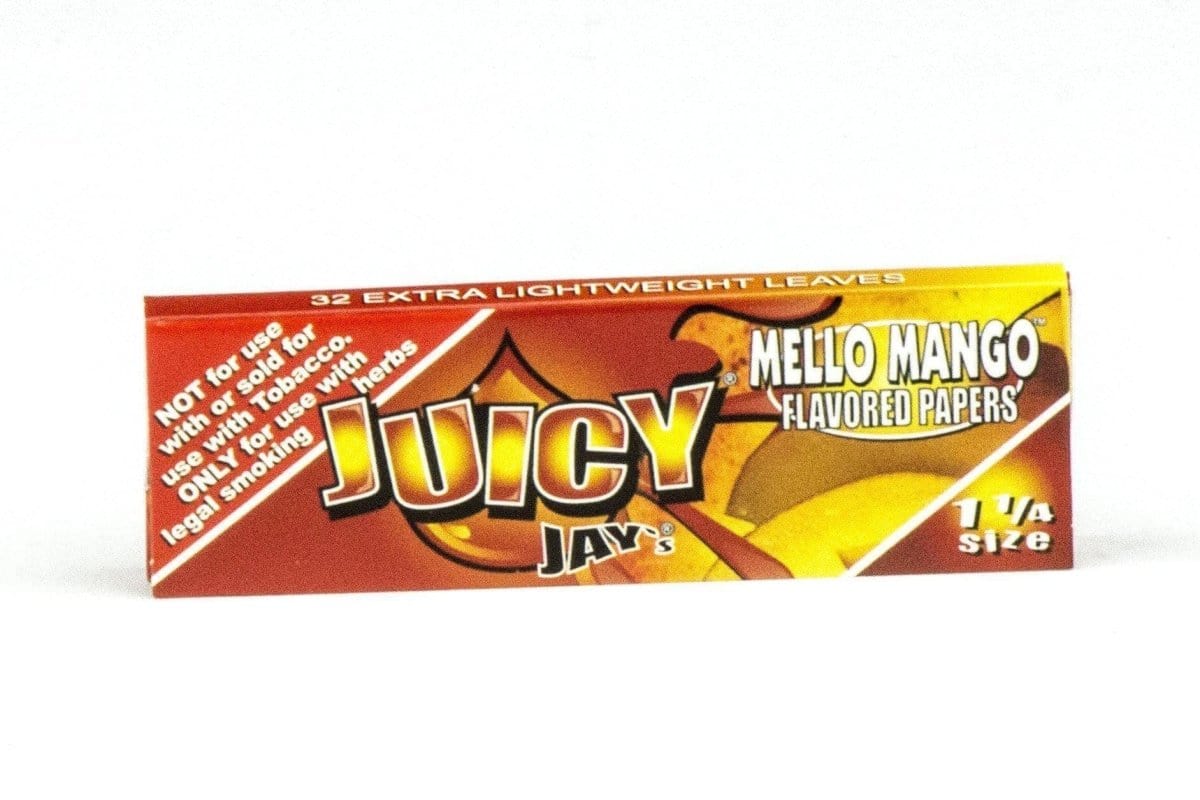 Close-up of the Classic 1-1/4" Flavored Rolling Papers package with bold lettering against a vibrant yellow background.