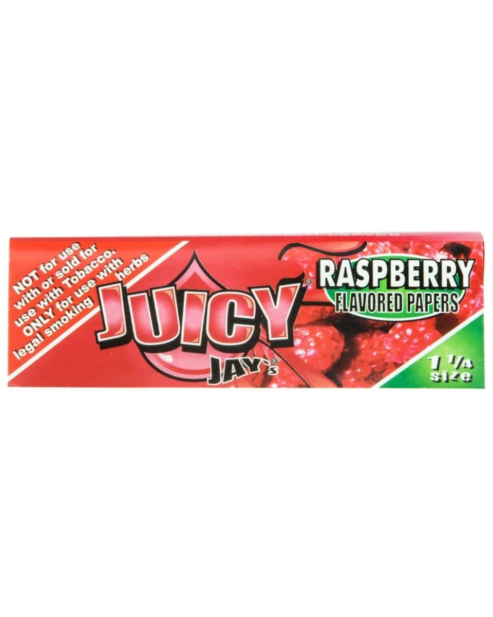 Front view of Classic 1-1/4" Flavored Rolling Papers, showcasing a vibrant raspberry-colored package with bold branding.