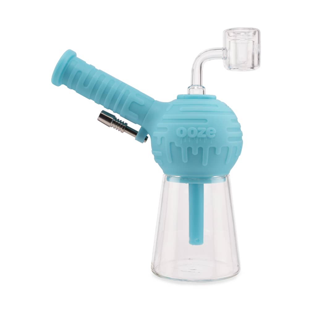 Ooze Dab Rig Aqua Teal Ooze Blaster Silicone Glass 4-in-1 Hybrid Water Pipe and Dab Straw