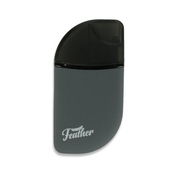 Front view of the Kandy Pens Feather Compact Vaporizer, a sleek, black pen-style device on a plain white background.