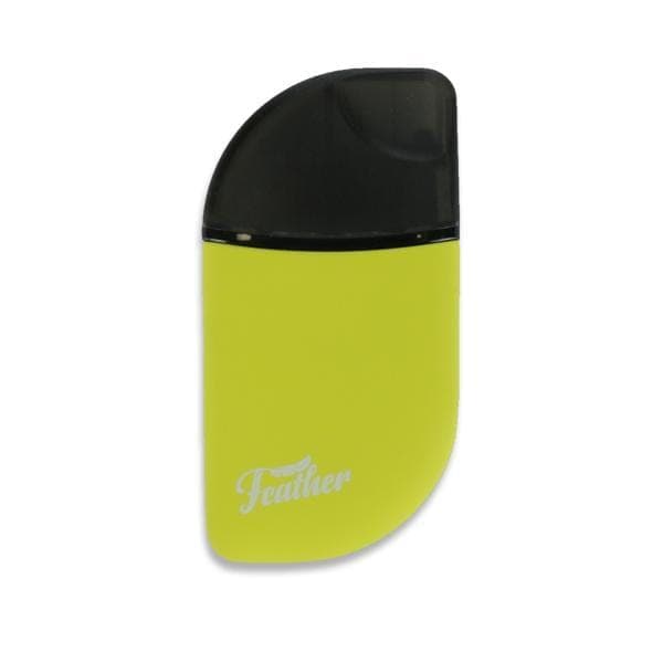 A close-up of the Kandy Pens Feather Compact Vaporizer, angled slightly upward against a plain white background.