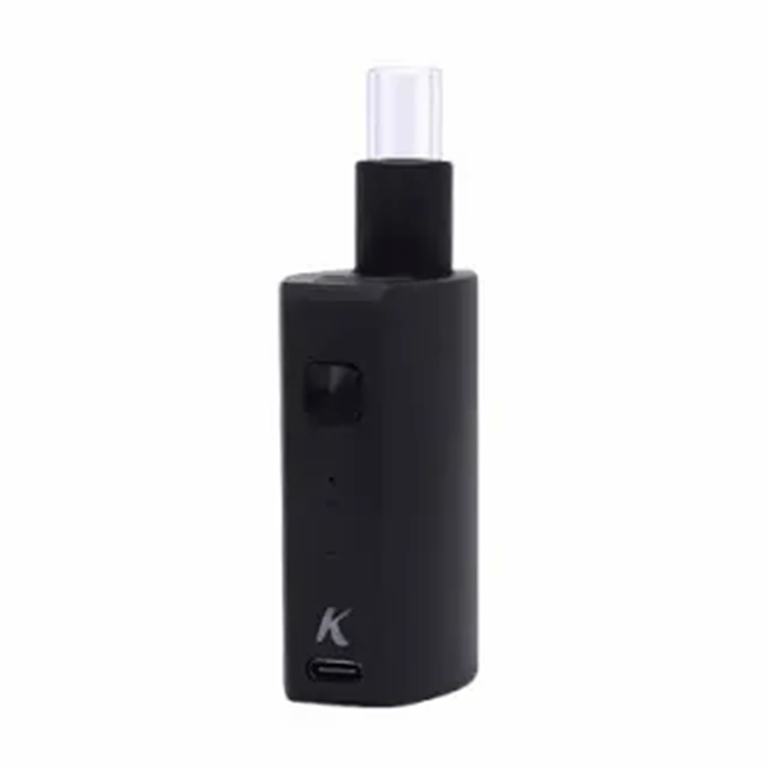 Front view of the Kandy Pens Session Vaporizer, a sleek, black device presented against a plain white background.