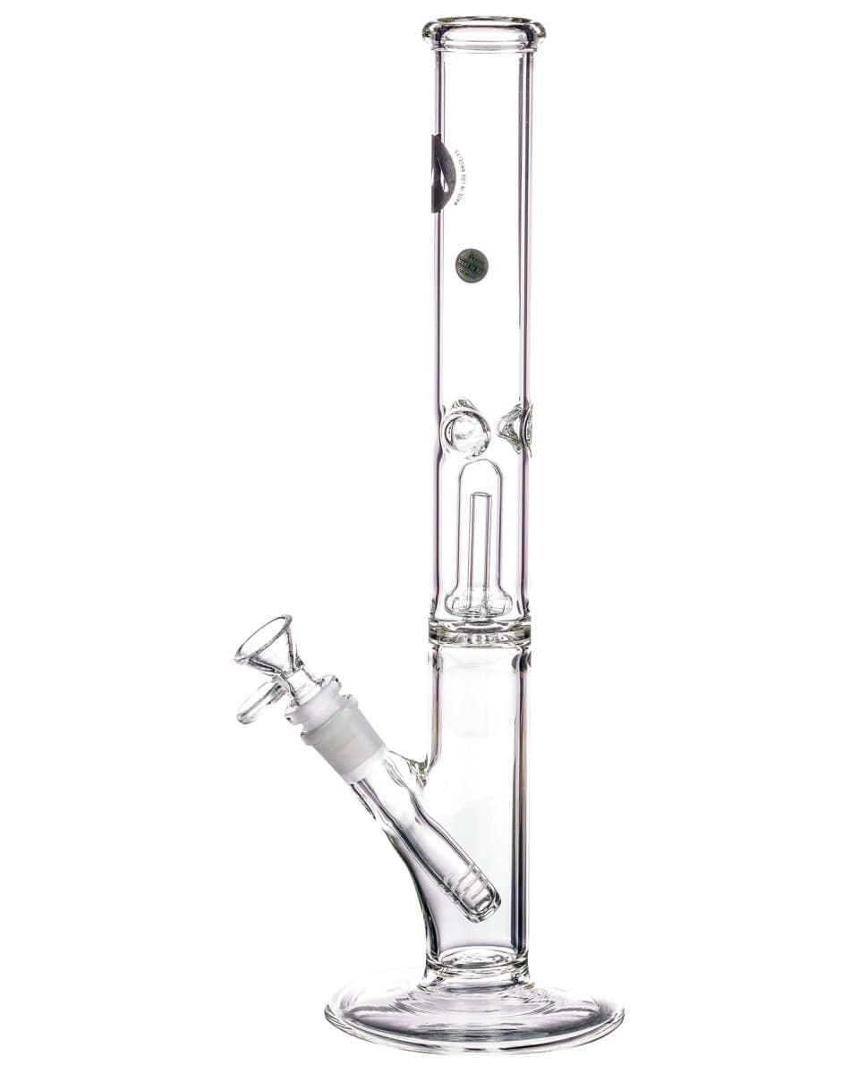 Front view of the 12" Clear Single UFO Showerhead Perc Straight Tube, showing a clear glass tube with a showerhead perc visible inside.