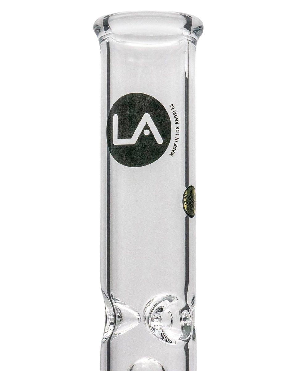 Front view of the 12" Clear Single UFO Showerhead Perc Straight Tube, showcasing its clear glass construction and simple cylindrical shape.