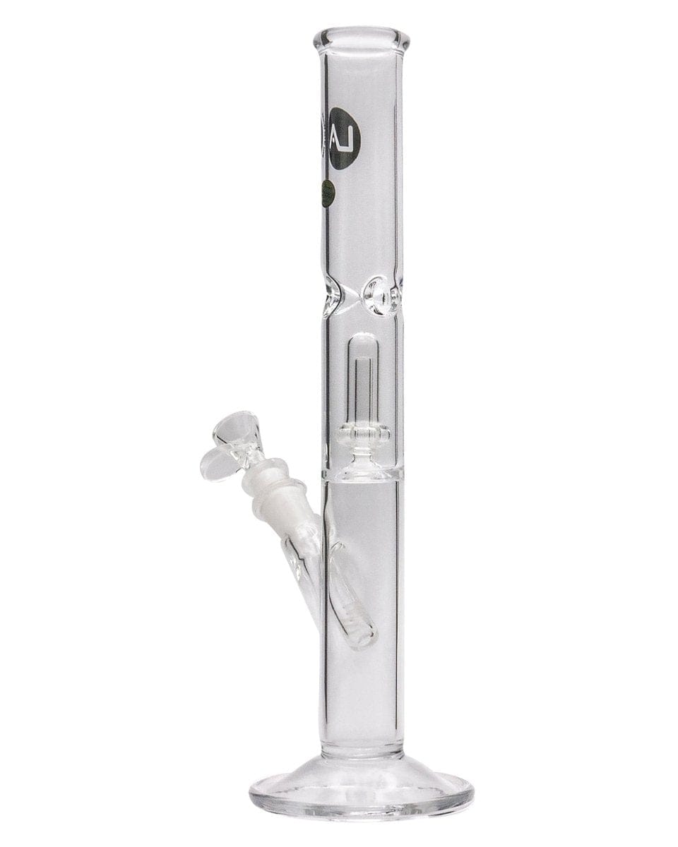 Front view of the 12" Clear Single UFO Showerhead Perc Straight Tube, showing the clear glass tube with a showerhead perc visible inside.