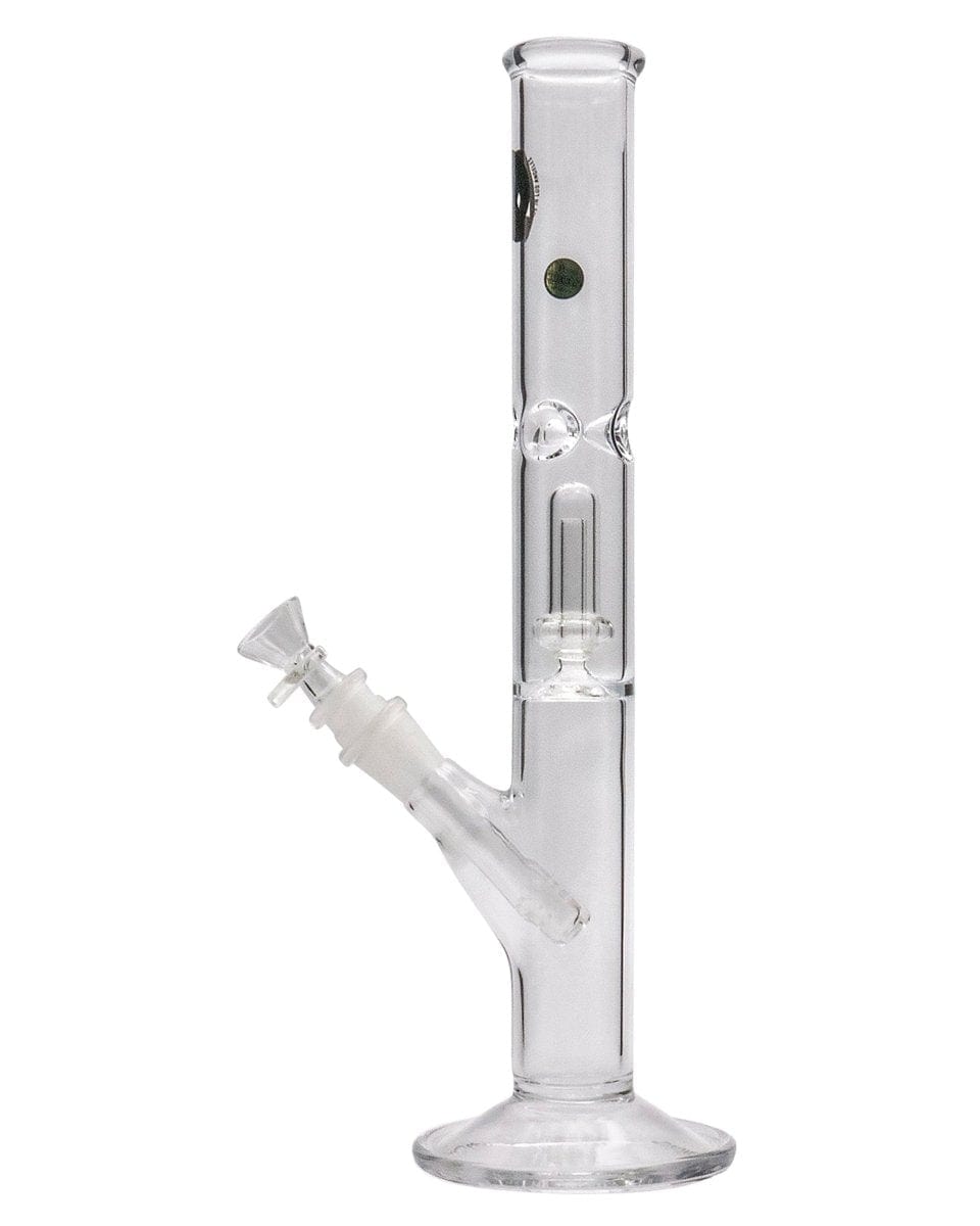 Front view of the 12" Clear Single UFO Showerhead Perc Straight Tube, showcasing its clear glass construction and simple cylindrical form.