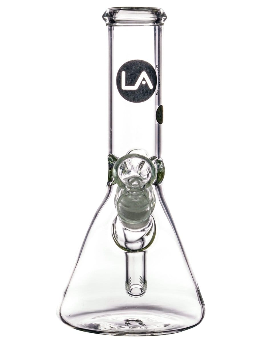 Front view of the 8" Thick Glass Beaker Waterpipe, a clear glass piece with a simple, cylindrical form and flared base.