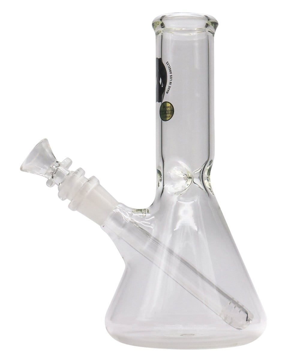 A front view of the 8" Thick Glass Beaker Waterpipe, showcasing its clear glass construction and simple beaker shape.
