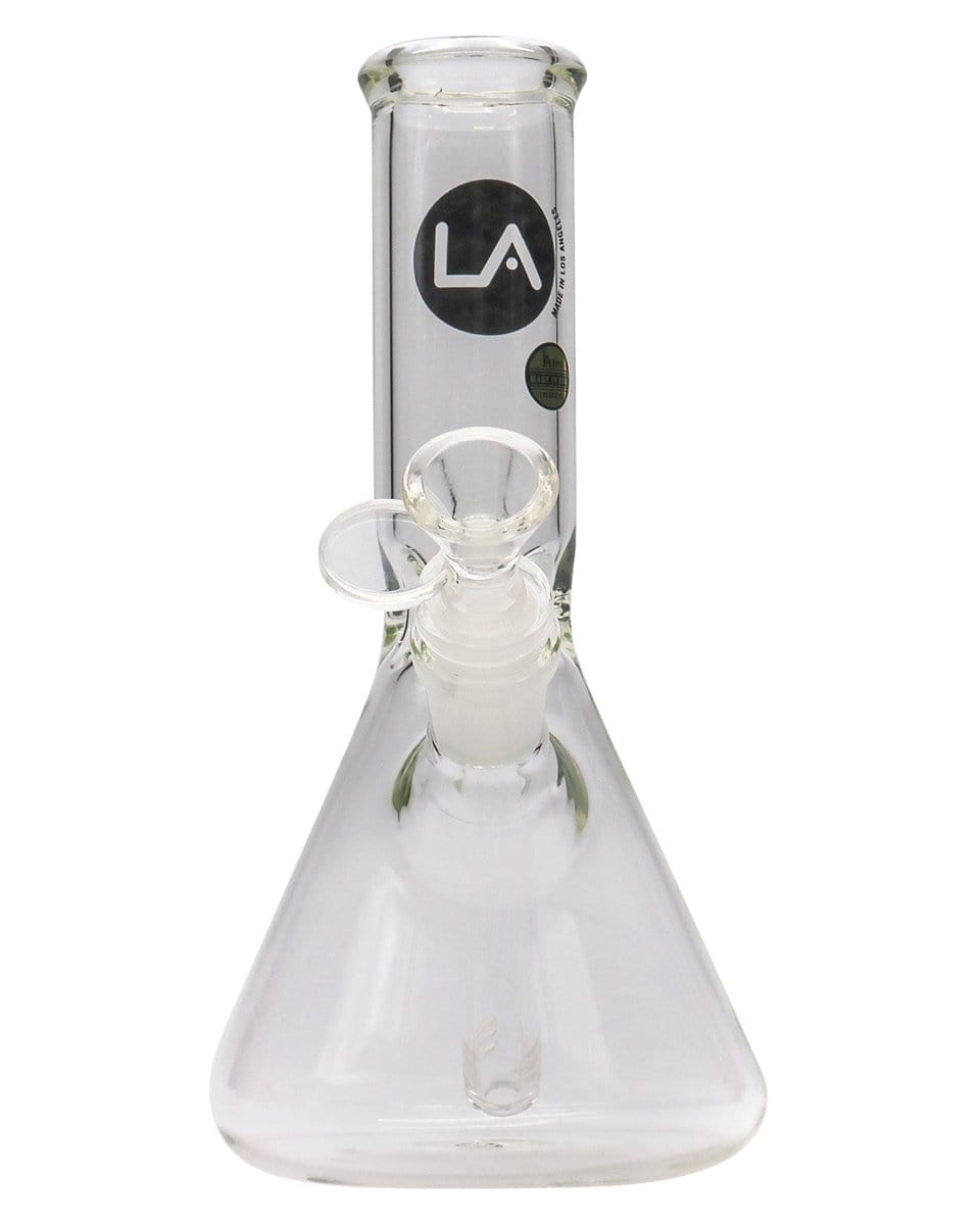 A front view of the 8" Thick Glass Beaker Waterpipe, showing its clear glass construction and simple beaker shape.