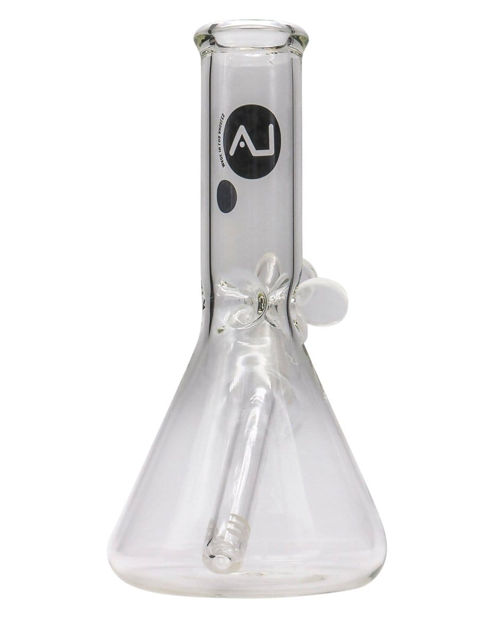 Front view of the 8" Thick Glass Beaker Waterpipe, showcasing its clear glass construction and classic beaker shape.