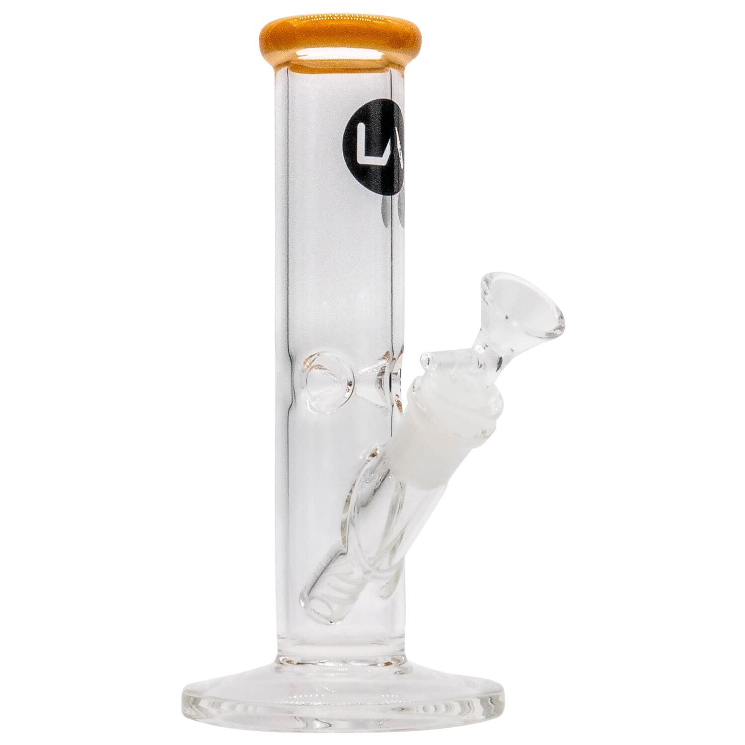 A front view of the 8-inch LA Pipes Straight Shooter Bong, showcasing its clear glass construction and simple cylindrical shape.
