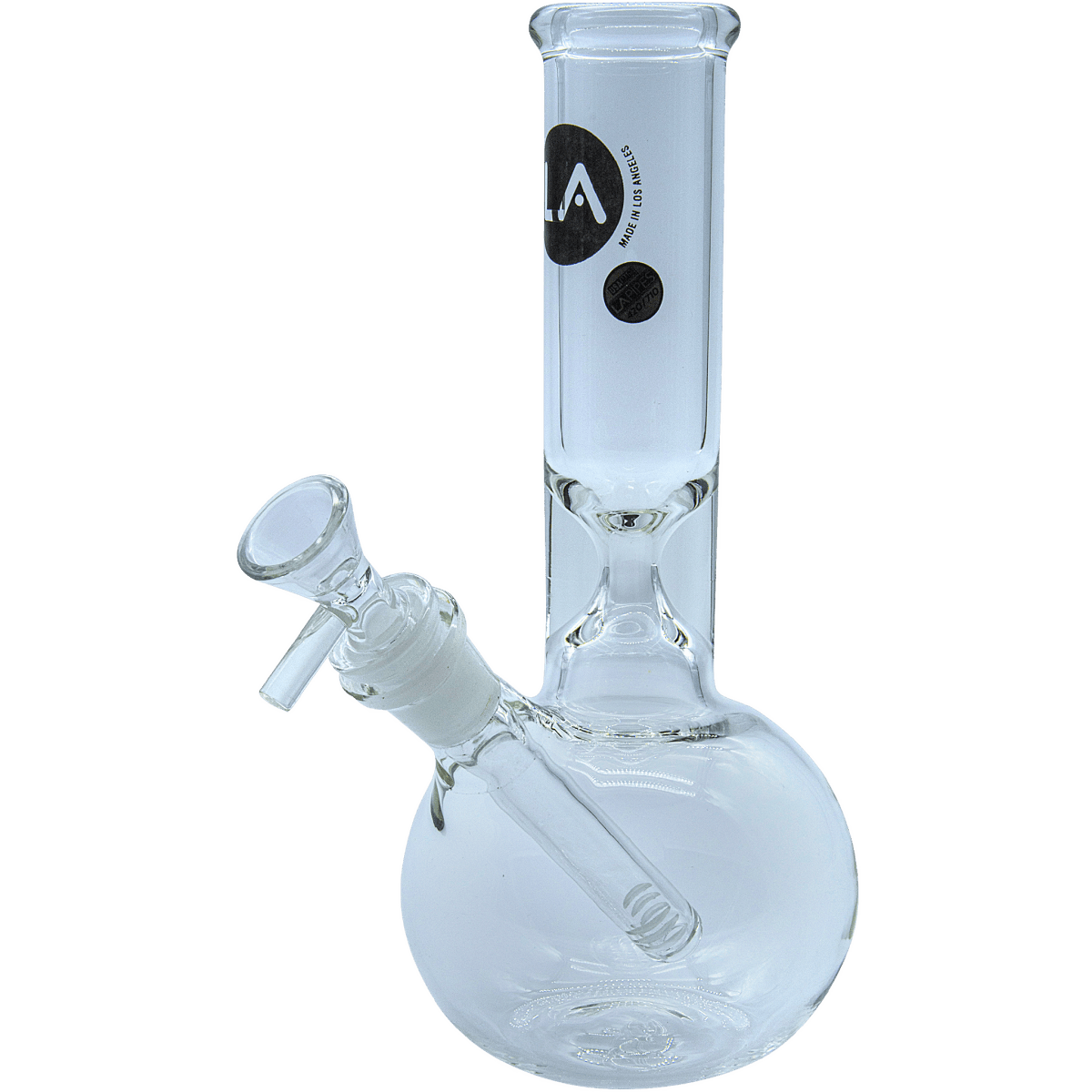 Front view of the “Baller” Bubble Base Bong, featuring a clear glass base and simple, rounded design.