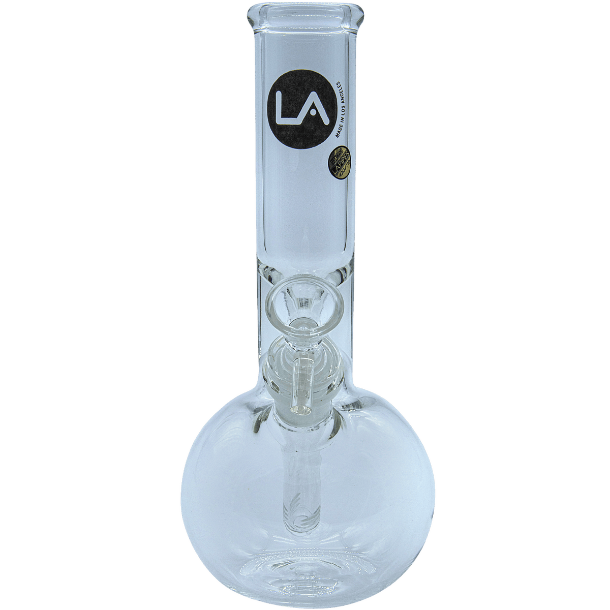 Front view of the “Baller” Bubble Base Bong, showcasing its rounded base and clear glass construction against a plain white background.
